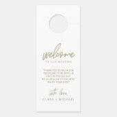 Whimsical Gold Calligraphy Hotel Wedding Guest Deurhanger (Achterkant)