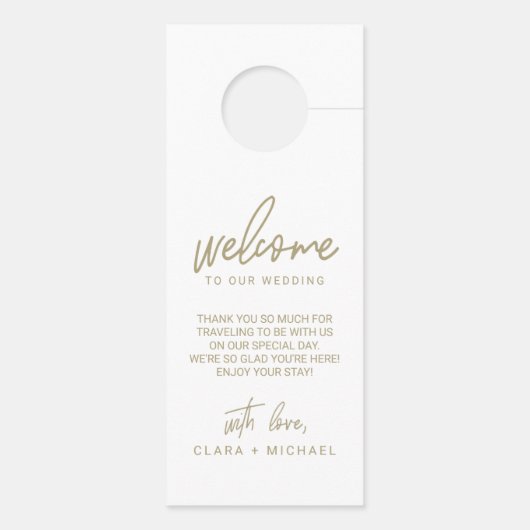 Whimsical Gold Calligraphy Hotel Wedding Guest Deurhanger (Achterkant)