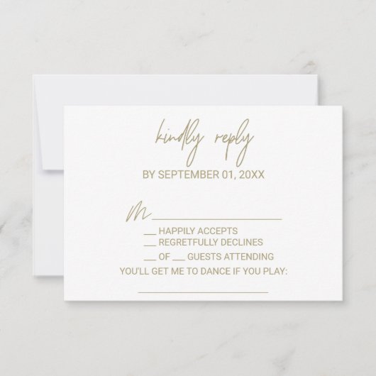 Whimsical Gold Calligraphy Song Request RSVP Card (Voorkant)