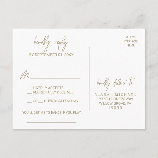 Whimsical Gold Calligraphy Song Request RSVP Uitnodiging Briefkaart (Achterkant)