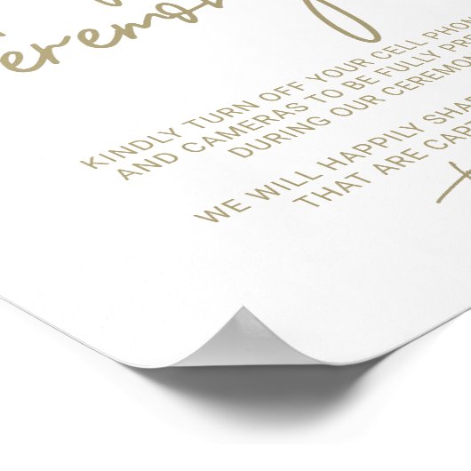 Whimsical Gold Calligraphy Unplugged Ceremony Sign Poster (Hoek)