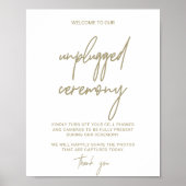 Whimsical Gold Calligraphy Unplugged Ceremony Sign Poster (Voorkant)