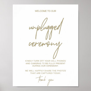 Whimsical Gold Calligraphy Unplugged Ceremony Sign Poster