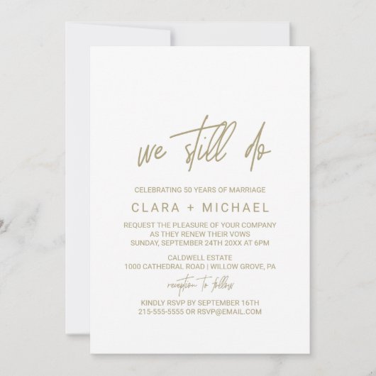 Whimsical Gold Calligraphy Vow Renewal Kaart (Voorkant)