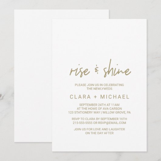 Whimsical Gold Calligraphy Wedding Brunch Kaart (Voorkant / Achterkant)