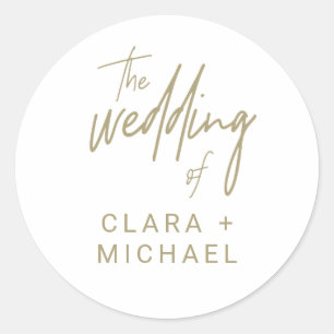 Whimsical Gold Calligraphy Wedding Envelope Seals Ronde Sticker