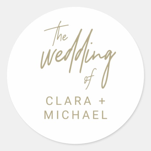Whimsical Gold Calligraphy Wedding Envelope Seals Ronde Sticker (Voorkant)