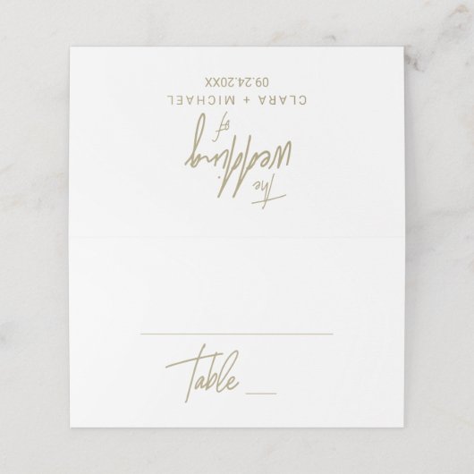 Whimsical Gold Calligraphy Wedding Plaatskaartje (Buitenkant ongevouwen)