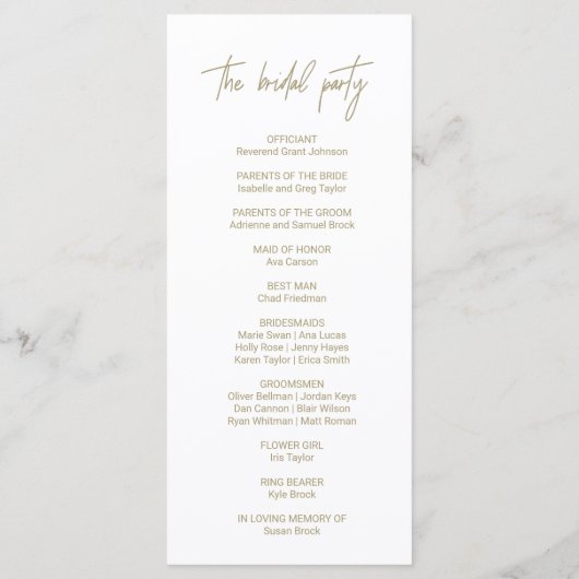 Whimsical Gold Calligraphy Wedding Programmakaart (Achterkant)