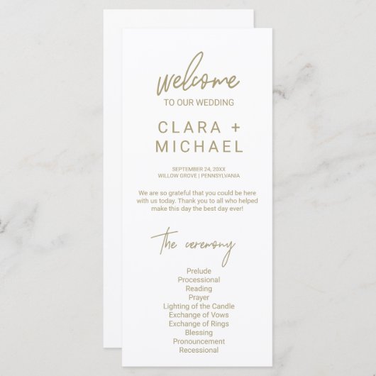 Whimsical Gold Calligraphy Wedding Programmakaart (Voorkant / Achterkant)