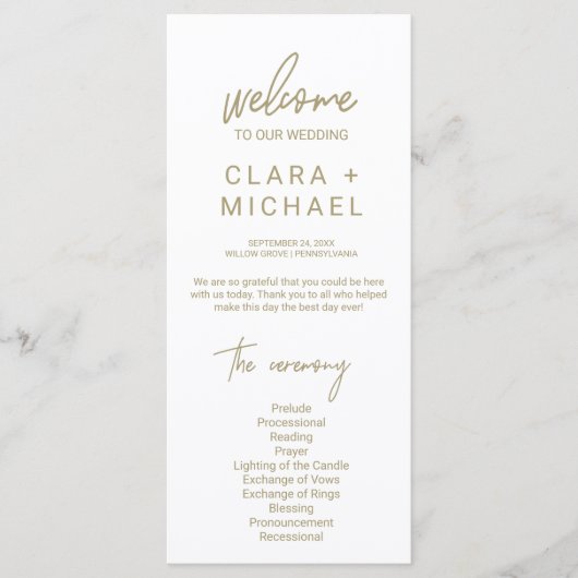 Whimsical Gold Calligraphy Wedding Programmakaart (Voorkant)