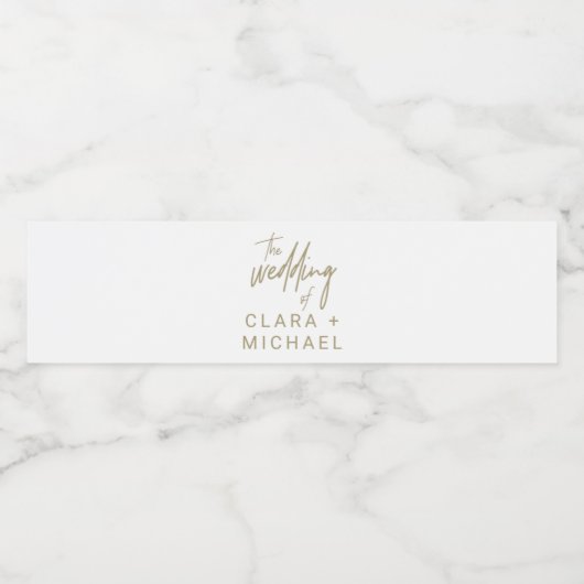 Whimsical Gold Calligraphy Wedding Waterfles Etiket