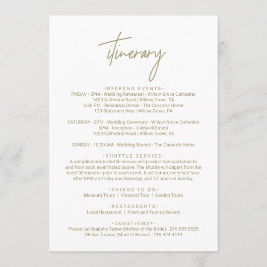 Whimsical Gold Calligraphy Wedding Welcome Letter Programmakaart (Achterkant)