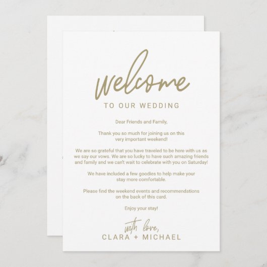 Whimsical Gold Calligraphy Wedding Welcome Letter Programmakaart (Voorkant / Achterkant)