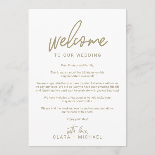 Whimsical Gold Calligraphy Wedding Welcome Letter Programmakaart (Voorkant)