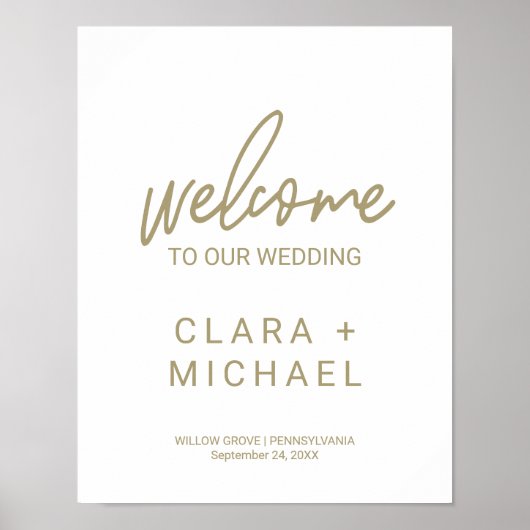 Whimsical Gold Calligraphy Welcome Wedding Poster (Voorkant)