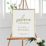 Whimsical Gold Calligraphy Welcome Wedding Poster<br><div class="desc">Dit griezelige goudkalligrafie is een perfect trouwfeest voor een moderne bruiloft. Het ontwerp biedt elegante,  maar rustige gouden typografie voor een eenvoudige minimale look. Pas het poster met de naam van de bruid en de bruidegom,  en de datum en de plaats van de bruiloft aan.</div>