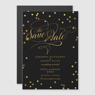 Whimsical Gold Confetti Wedding Save the Date Magnetische Uitnodiging