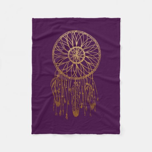 Whimsical Gold Dream Catcher Paars Girly Fleece Deken (Voorkant)