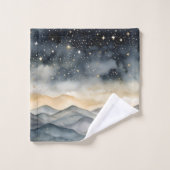 Whimsical Gold en Navy Mountains Sterrennacht Bad Handdoek (Wasdoekje)