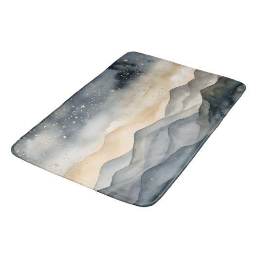 Whimsical Gold en Navy Mountains Sterrennacht Badmat (Gekanteld)