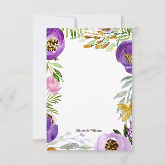 Whimsical Gold en Paarse Ultraviolet Floral Note Kaart (Voorkant)