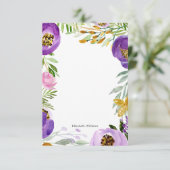 Whimsical Gold en Paarse Ultraviolet Floral Note Kaart (Staand voorkant)