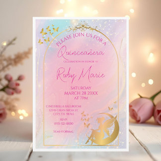 Whimsical Gold Fairy Pixie Invitation Kaart