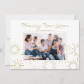 Whimsical Gold Fireworks Happy New Year Foto Feestdagenkaart (Voorkant)