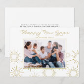 Whimsical Gold Fireworks Happy New Year Foto Feestdagenkaart (Voorkant / Achterkant)