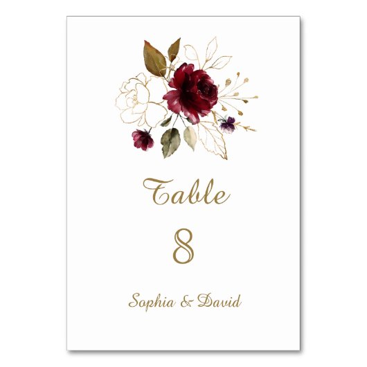 Whimsical Gold Floral Table Number Kaart (Voorkant)