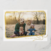 Whimsical Gold Foil Ribbon Frame Holiday Photo Folie Feestdagenkaart (Voorkant)