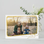 Whimsical Gold Foil Ribbon Frame Holiday Photo Folie Feestdagenkaart (Staand Voorkant)