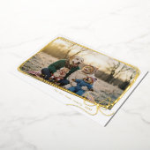 Whimsical Gold Foil Ribbon Frame Holiday Photo Folie Feestdagenkaart (Gedraaid)