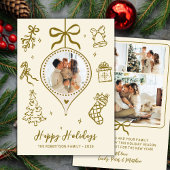 Whimsical Gold Hand Drawn Photo Christmas Happy Feestdagenkaart