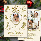 Whimsical Gold Hand Drawn Photo Merry Christmas Feestdagenkaart