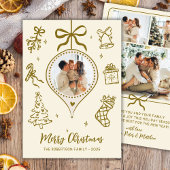 Whimsical Gold Hand Drawn Photo Merry Christmas Feestdagenkaart