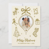 Whimsical Gold Hand Drawn Photo Merry Christmas Feestdagenkaart (Voorkant)