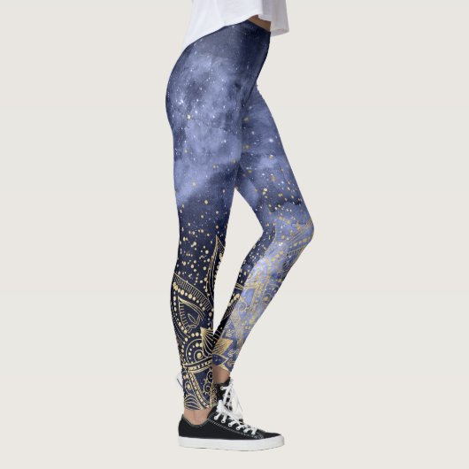 whimsical gold mandala confetti design leggings (Rechts)