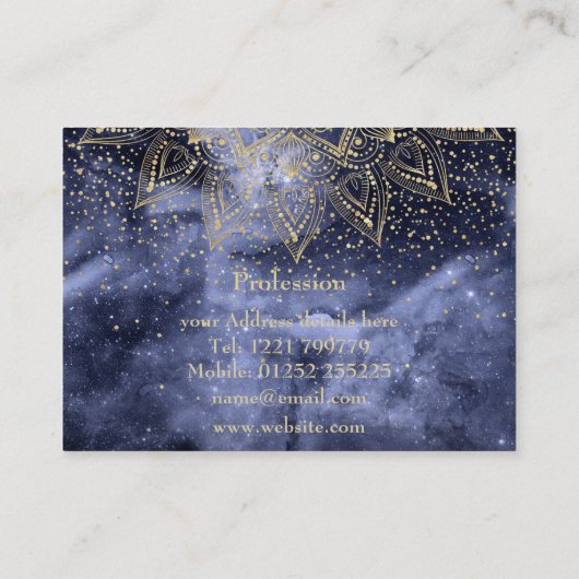 whimsical gold mandala confetti design visitekaartje (Achterkant)