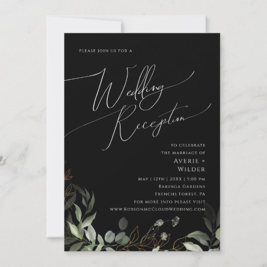 Whimsical Gold | Ontvangst van zwarte bruiloft Kaart (Voorkant)