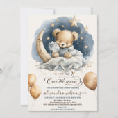 Whimsical Gold Over the Moon Teddybeer Baby Showe Kaart (Voorkant)