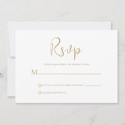 Whimsical Gold Script op witte RSVP-kaart Kaart (Voorkant)