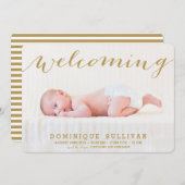 Whimsical Gold Script Photo Birth Notice Aankondiging (Voorkant / Achterkant)