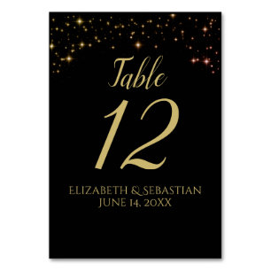 Whimsical Gold Sparkles op Black Weddenschappen Re Kaart