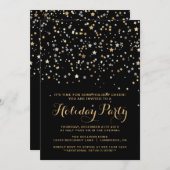Whimsical Gold Stars Confetti Holiday Party Kaart (Voorkant / Achterkant)