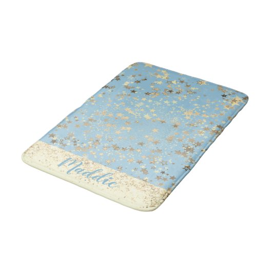Whimsical Gold Stars op Blue Personalized Badmat (Gekanteld)