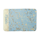 Whimsical Gold Stars op Blue Personalized Badmat (Voorkant)