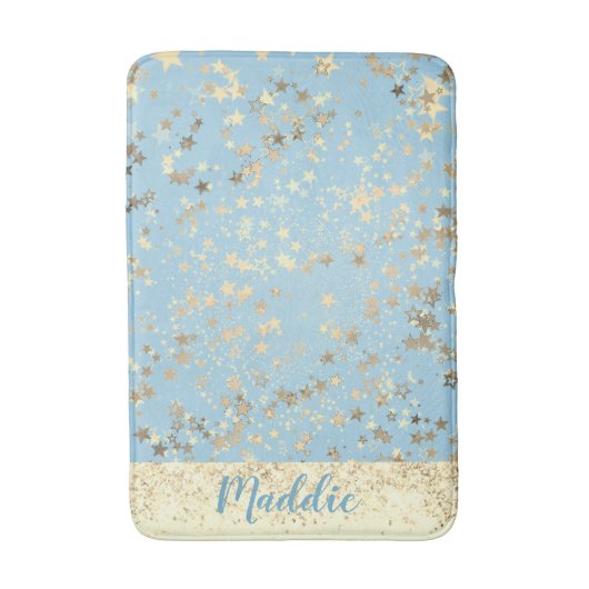 Whimsical Gold Stars op Blue Personalized Badmat (Voorkant Verticaal)