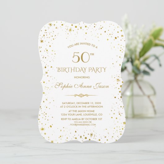 Whimsical Gold Sterrennacht 50e verjaardag Kaart (Staand voorkant)